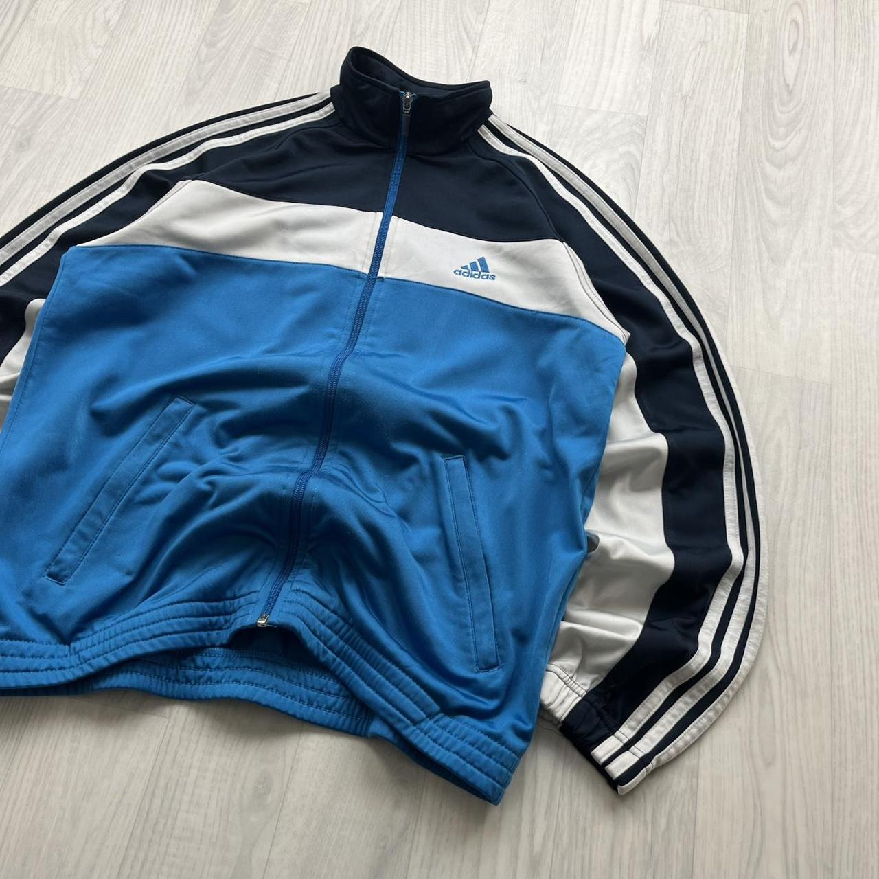 VINTAGE Y2K ADIDAS STRIPE WINDBREAKER TRACK JACKET BLUE