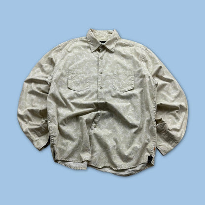 VINTAGE Y2K QUIKSILVER PATTERN LONG SLEEVE BUTTON UP SHIRT CREAM