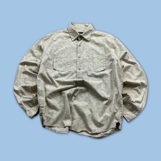 VINTAGE Y2K QUIKSILVER PATTERN LONG SLEEVE BUTTON UP SHIRT CREAM