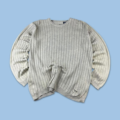 VINTAGE Y2K IZOD JEANS RIBBED ESSENTIAL KNITTED JUMPER CREAM