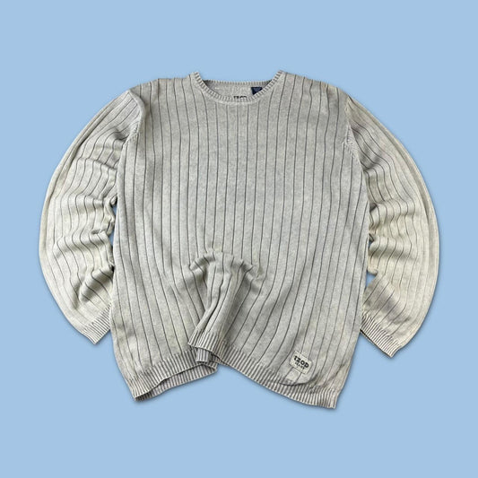 VINTAGE Y2K IZOD JEANS RIBBED ESSENTIAL KNITTED JUMPER CREAM