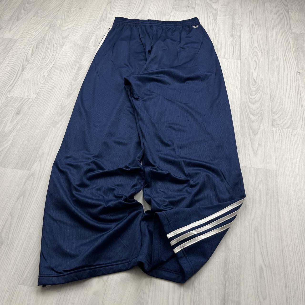 VINTAGE Y2K ADIDAS SIDE STRIPE BAGGY WIDE LEG TRACKSUIT BOTTOMS NAVY (L)