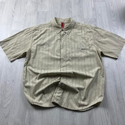 VINTAGE Y2K ANIMAL STRIPED SHORT SLEEVE SHIRT BEIGE
