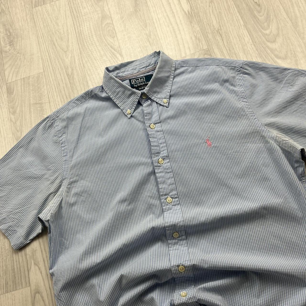 VINTAGE Y2K RALPH LAUREN CHECKERED BUTTON UP SHORT SLEEVE SHIRT BLUE