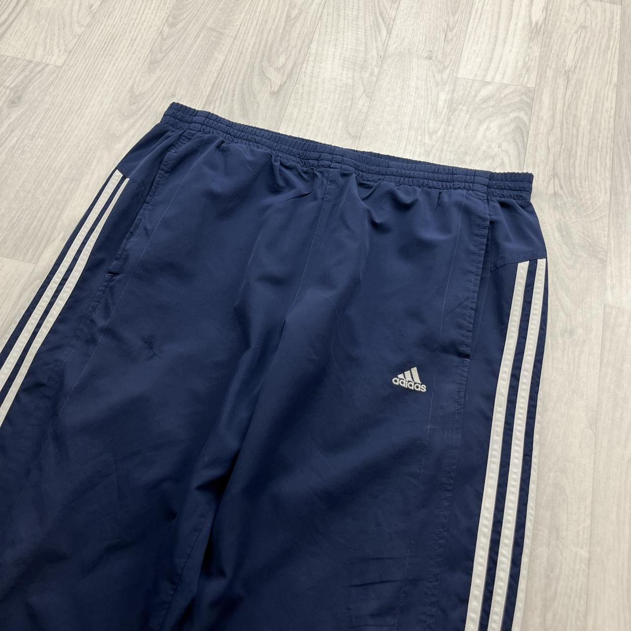 VINTAGE Y2K ADIDAS SIDE STRIPE BAGGY TRACKSUIT BOTTOMS NAVY