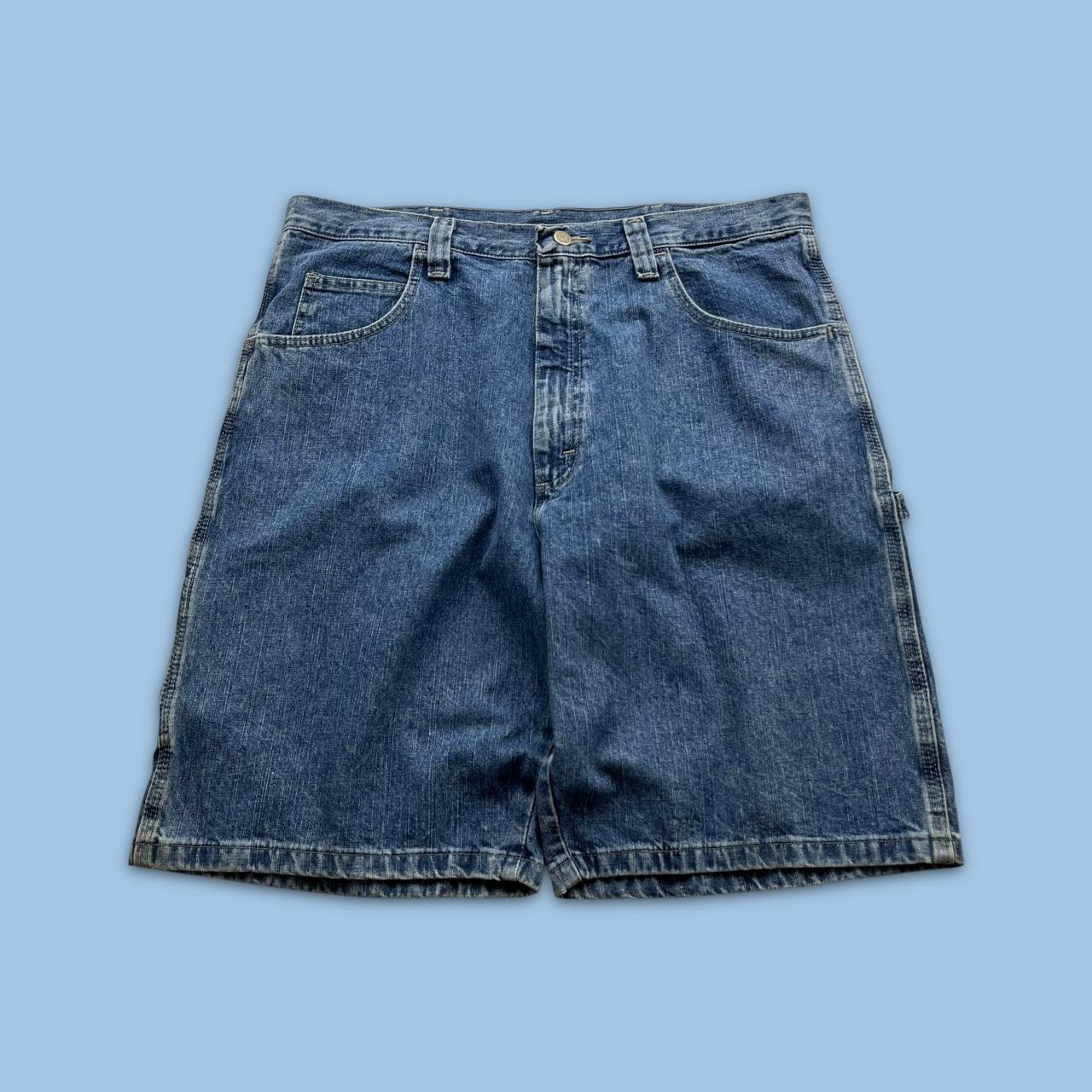 VINTAGE 00s WRANGLER BAGGY LOOSE CARPENTER JORTS BLUE