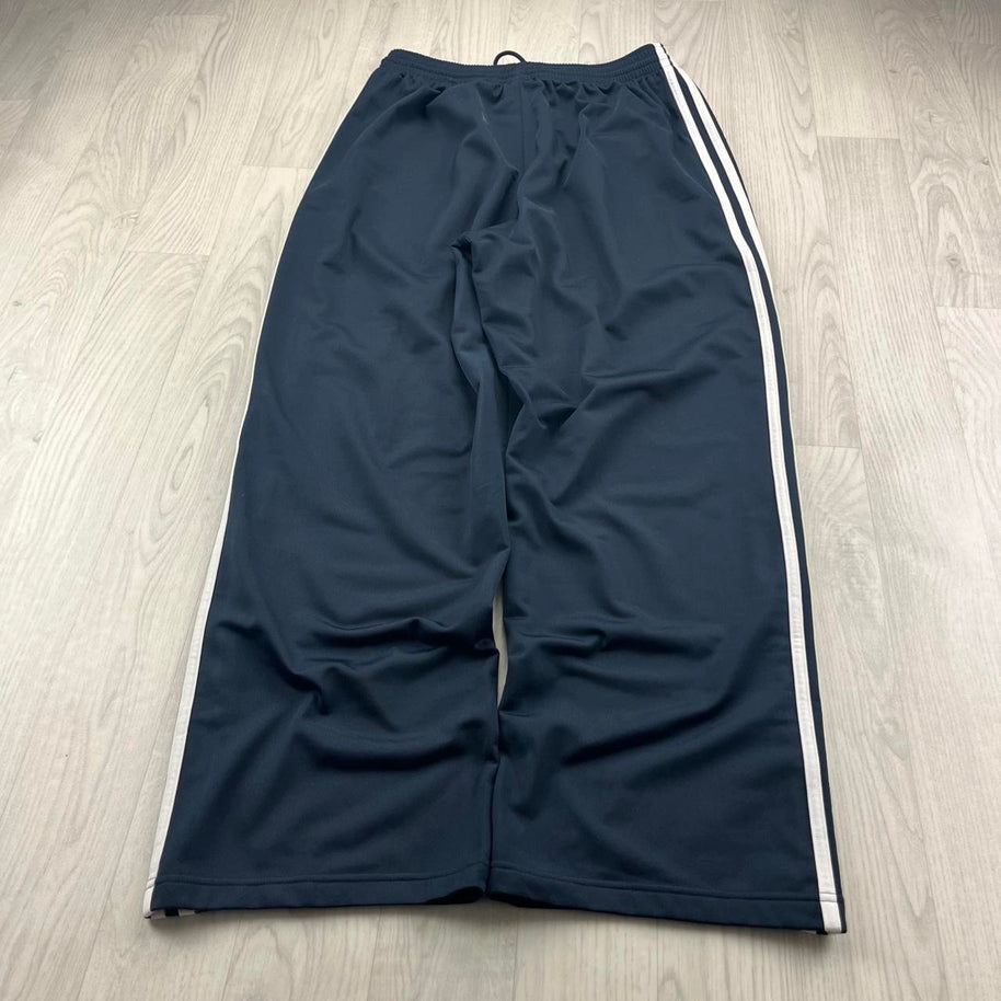 VINTAGE Y2K ADIDAS SIDE STRIPE BAGGY TRACKSUIT BOTTOMS NAVY