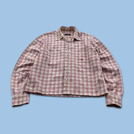 VINTAGE 00s BURBERRY CHECKERED CROPPED LONG SLEEVE BUTTON UP SHIRT WHITE RED