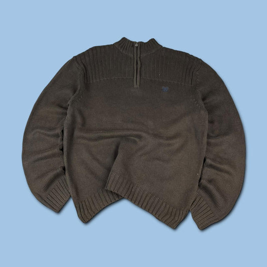 VINTAGE Y2K CHAPS QUARTER ZIP KNITTED JUMPER BROWN