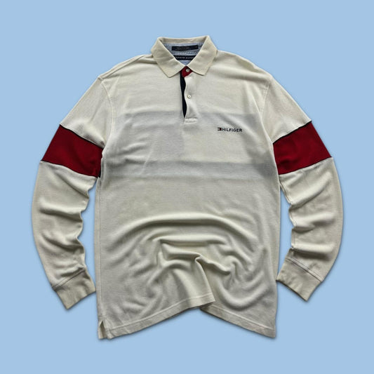VINTAGE Y2K TOMMY HILFIGER KNITTED POLO JUMPER CREAM