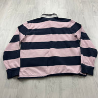 VINTAGE Y2K STRIPED LONG SLEEVE RUGBY POLO SHIRT PINK / NAVY