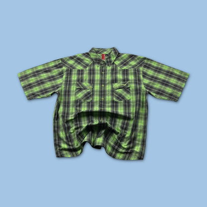 VINTAGE Y2K ANIMAL CHECKERED SHORT SLEEVE SHIRT GREEN