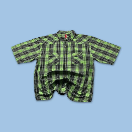 VINTAGE Y2K ANIMAL CHECKERED SHORT SLEEVE SHIRT GREEN