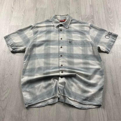 VINTAGE Y2K OXBOW CHECKERED SHORT SLEEVE SHIRT WHITE BLUE