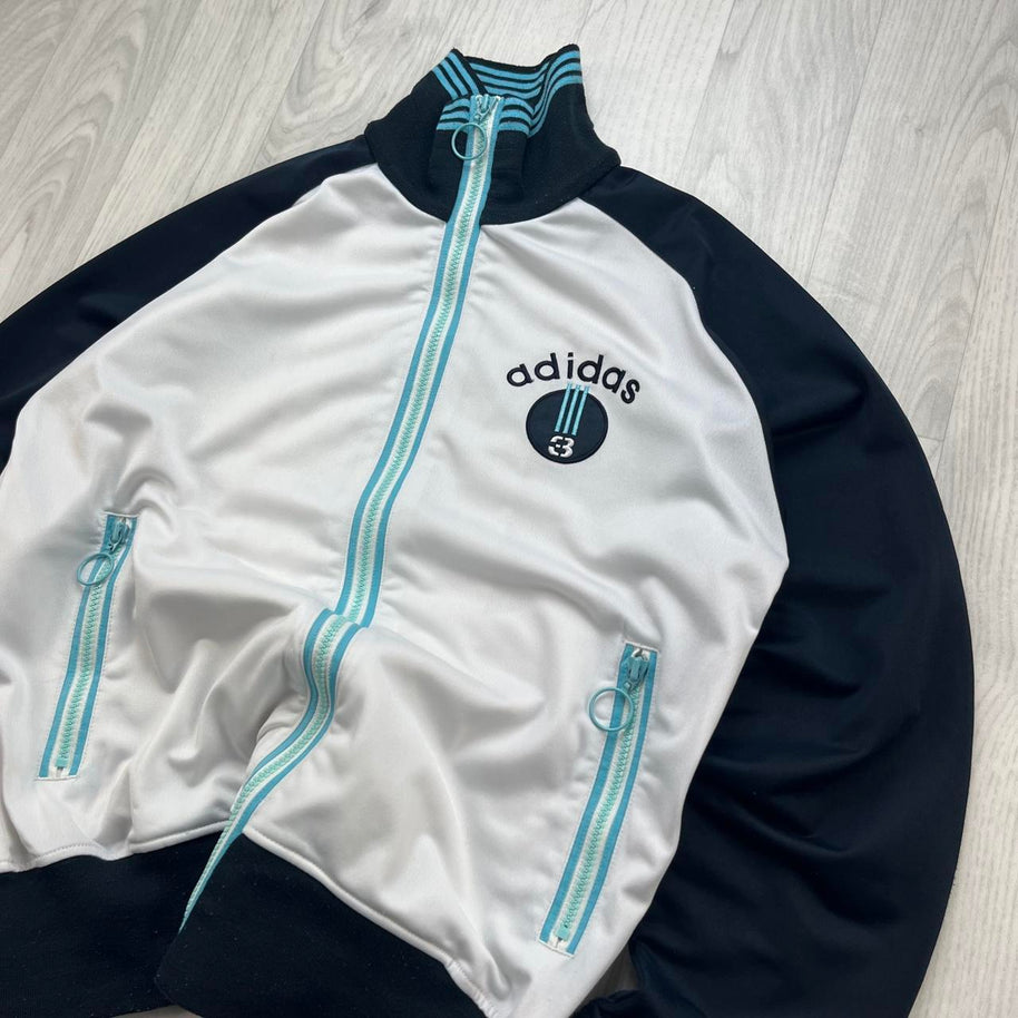 VINTAGE Y2K ADIDAS ZIP UP TRACK JACKET WHITE / NAVY
