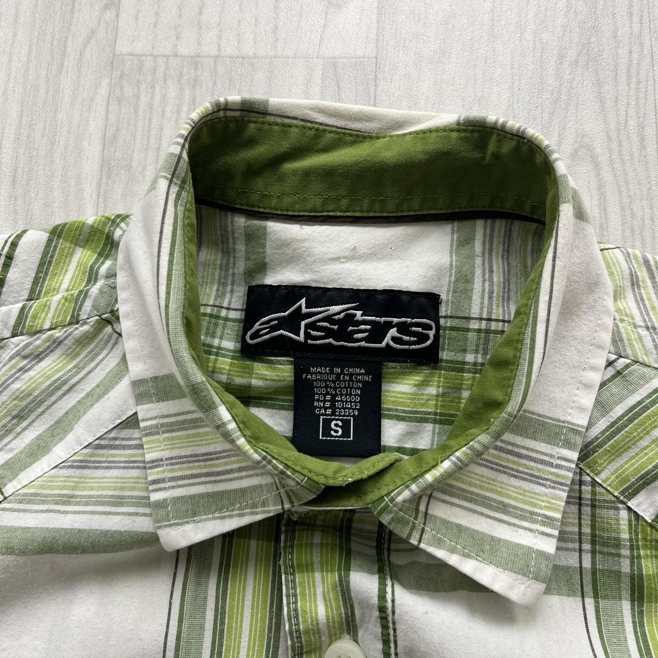 VINTAGE Y2K ALPINESTARS PLAID SHORT SLEEVE SHIRT GREEN WHITE