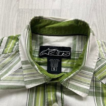 VINTAGE Y2K ALPINESTARS PLAID SHORT SLEEVE SHIRT GREEN WHITE