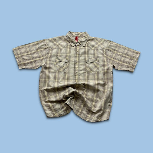 VINTAGE Y2K ANIMAL CHECKERED SHORT SLEEVE SHIRT CREAM