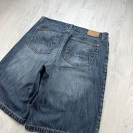 VINTAGE Y2K US POLO ASSN BAGGY DENIM JORTS NAVY BLUE