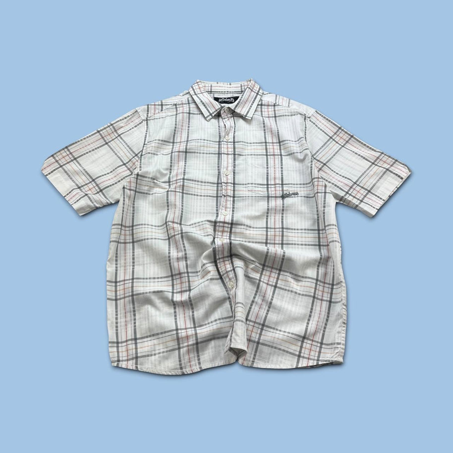 VINTAGE 00s BILLABONG GINGHAM CHECKERED SHORT SLEEVE BUTTON UP SHIRT WHITE