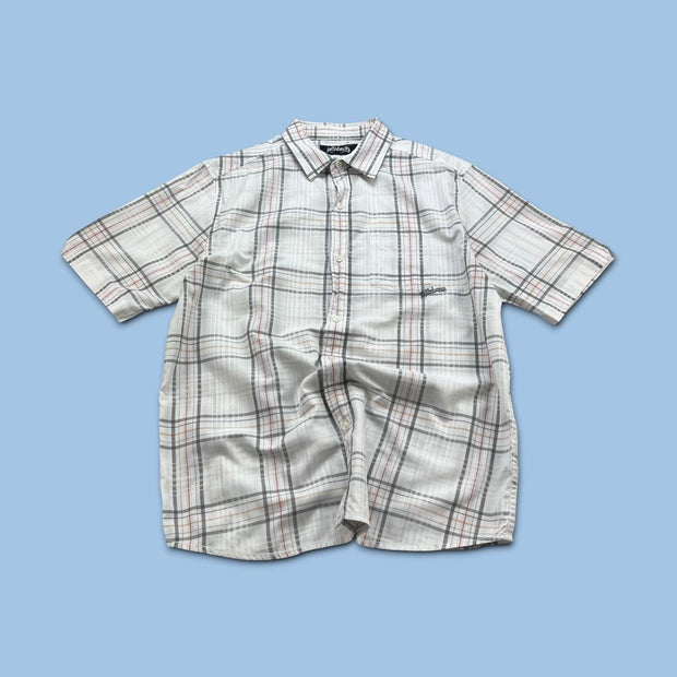 VINTAGE 00s BILLABONG GINGHAM CHECKERED SHORT SLEEVE BUTTON UP SHIRT WHITE