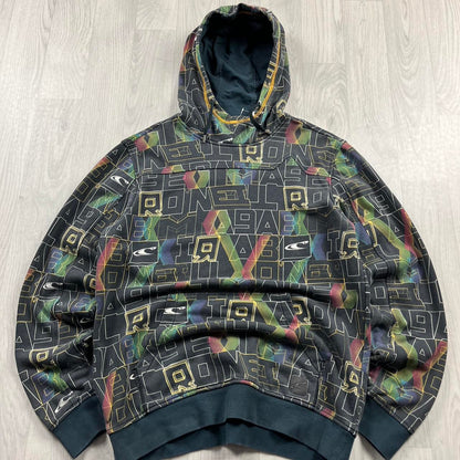 VINTAGE Y2K O’NEILL GRAPHIC ALL OVER PRINT HOODIE FADED BLACK