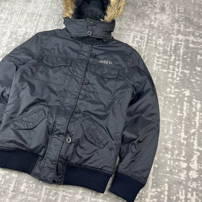 VINTAGE 00s ROXY FUR HOOD UTILITY BOMBER JACKET BLACK
