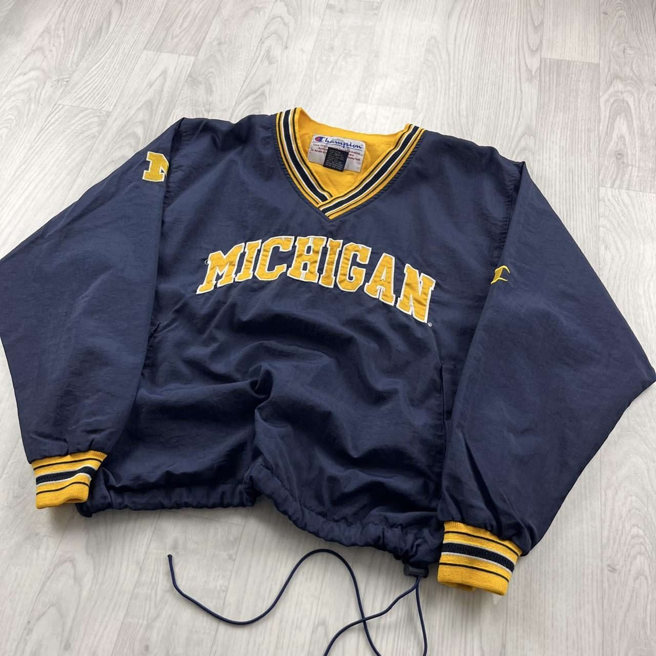 VINTAGE Y2K CHAMPION MICHIGAN PULLOVER WINDBREAKER JACKET NAVY YELLOW