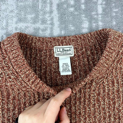 VINTAGE Y2K L L BEAN CHUNKY RIBBED ESSENTIAL KNITTED JUMPER BURNT ORANGE