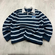 VINTAGE 00s NEW SOUTH WALES STRIPED LONG SLEEVE RUGBY POLO SHIRT NAVY / SKY BLUE