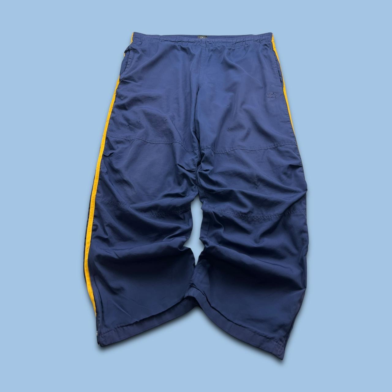 VINTAGE Y2K STARTER BAGGY TRACKSUIT BOTTOMS NAVY YELLOW
