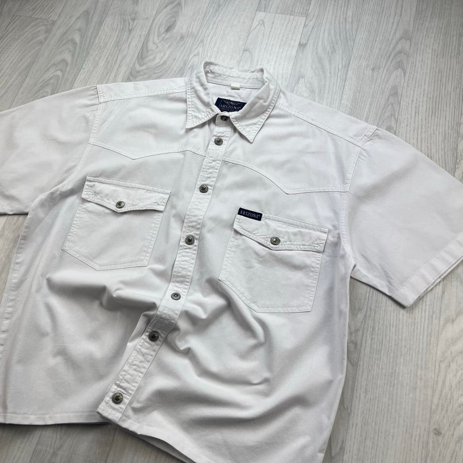 VINTAGE 00s ARIZONA PLAIN CROPPED SHORT SLEEVE BUTTON UP SHIRT WHITE