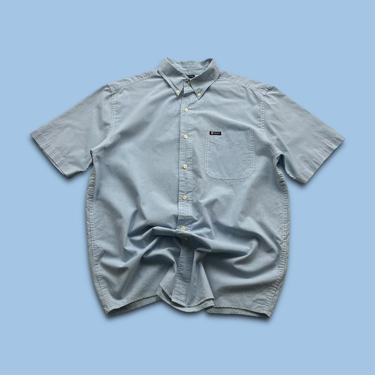 VINTAGE Y2K CHAPS SHORT SLEEVE CHECKERED SHIRT BABY BLUE
