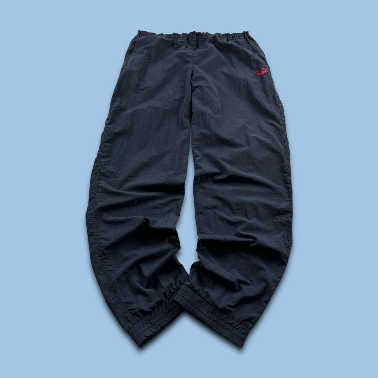 VINTAGE 90s PUMA BAGGY SHELL TRACKSUIT BOTTOMS NAVY