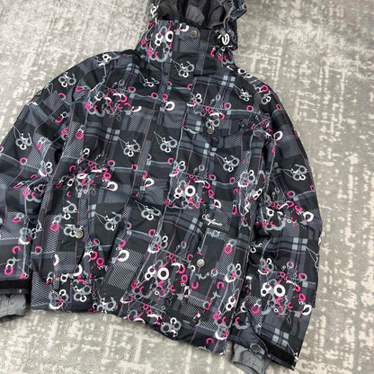 VINTAGE Y2K SURFANIC PLAID CHECKERED SKI JACKET BLACK