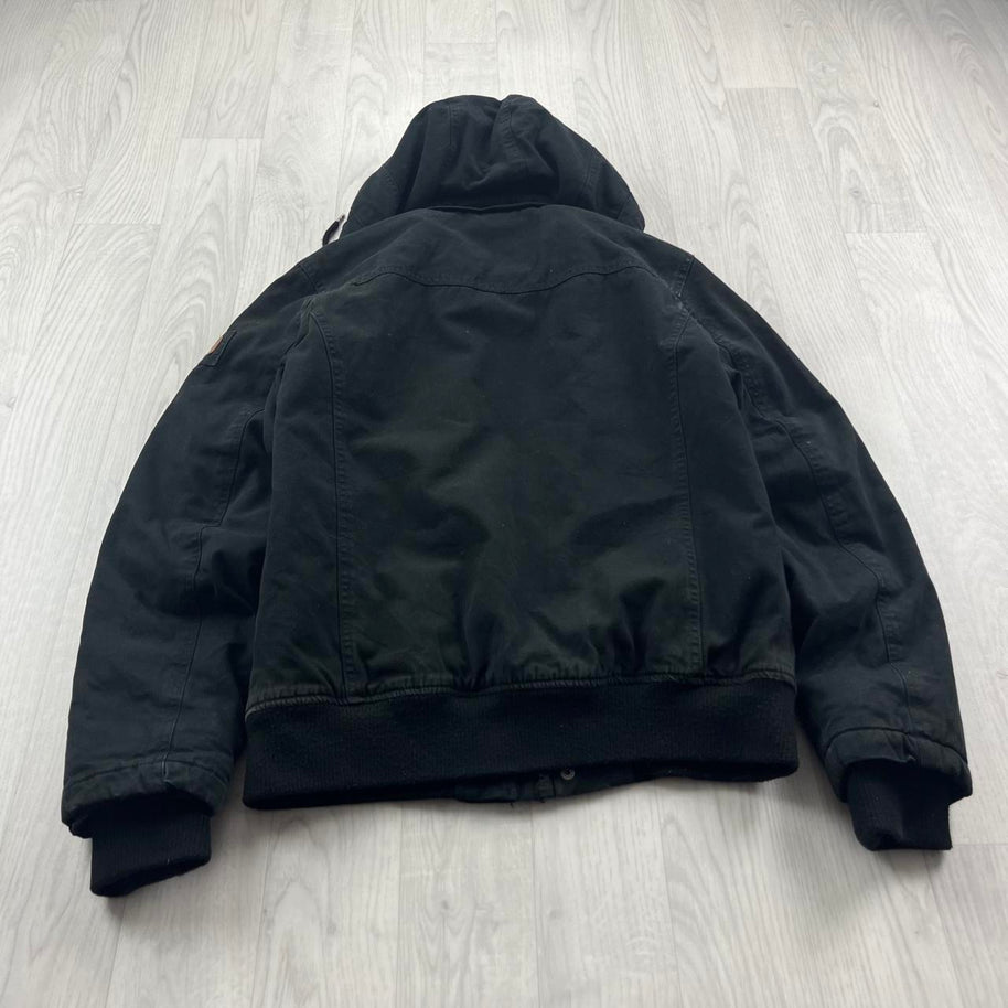 VINTAGE Y2K CLOCKHOUSE HOODED WORKWEAR BOMBER JACKET BLACK