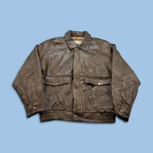VINTAGE Y2K MARTINELLI LEATHER UTILITY BOMBER JACKET BROWN