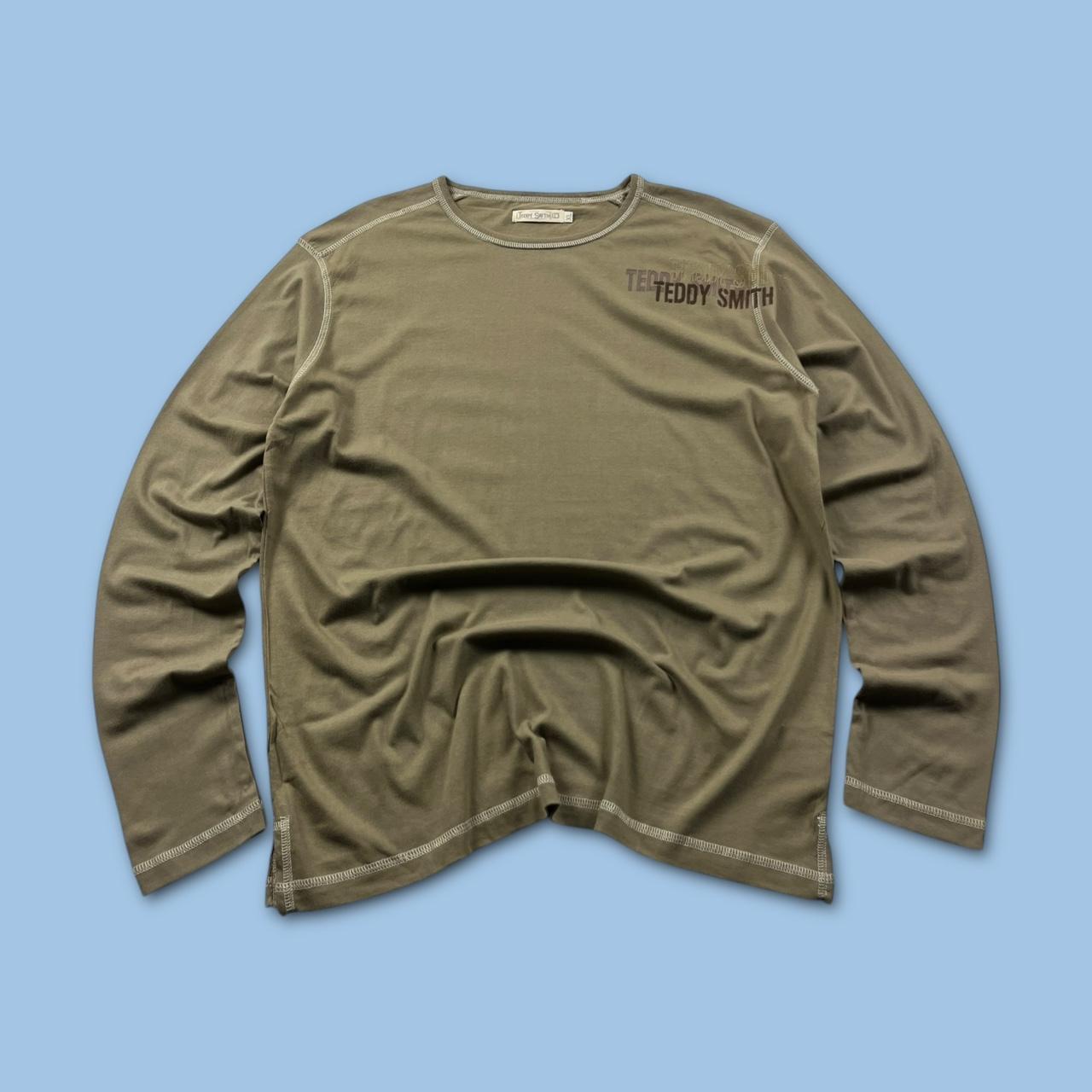 VINTAGE Y2K TEDDY SMITH GRAPHIC LONG SLEEVE SKATER T SHIRT KHAKI