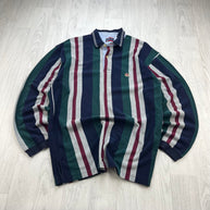 VINTAGE Y2K BUGLE BOY STRIPED LONG SLEEVE RUGBY POLO SHIRT GREEN / NAVY