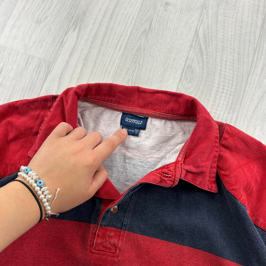 VINTAGE Y2K STRIPED LONG SLEEVE RUGBY POLO SHIRT RED / NAVY