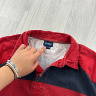 VINTAGE Y2K STRIPED LONG SLEEVE RUGBY POLO SHIRT RED / NAVY