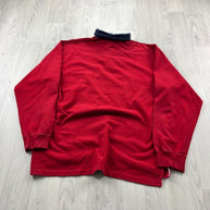 VINTAGE Y2K STRIPED LONG SLEEVE RUGBY POLO SHIRT RED