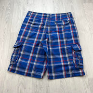 VINTAGE Y2K URBAN PIPELINE BAGGY CHECKERED PLAID CARGO SHORTS BLUE