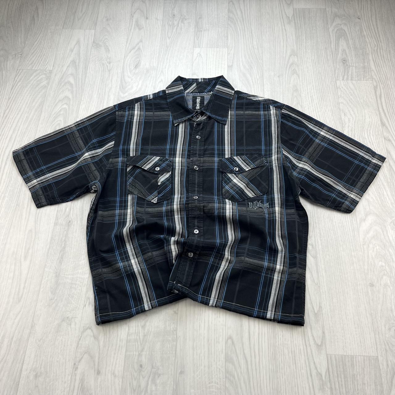 VINTAGE 00s BILLABONG CHECKERED CROPPED SHORT SLEEVE BUTTON UP SHIRT BLACK