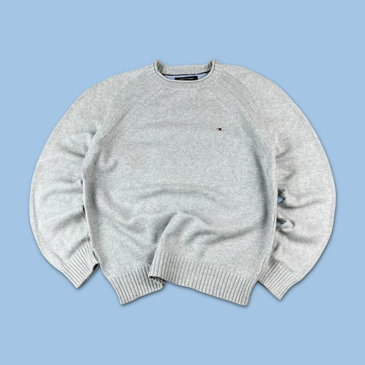 VINTAGE Y2K TOMMY HILFIGER CHUNKY ESSENTIAL KNITTED JUMPER GREY
