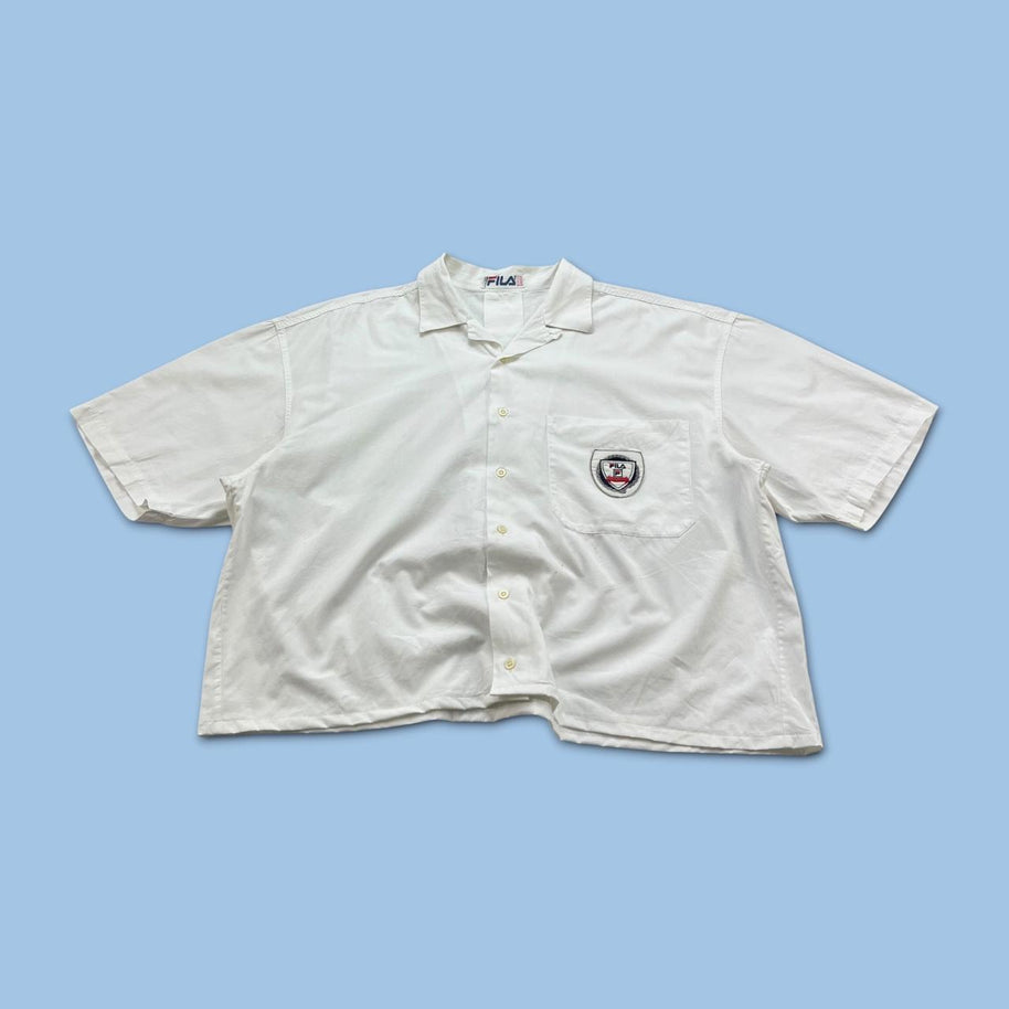 VINTAGE 00s FILA PLAIN CROPPED SHORT SLEEVE BUTTON UP SHIRT WHITE