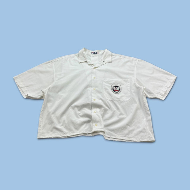 VINTAGE 00s FILA PLAIN CROPPED SHORT SLEEVE BUTTON UP SHIRT WHITE