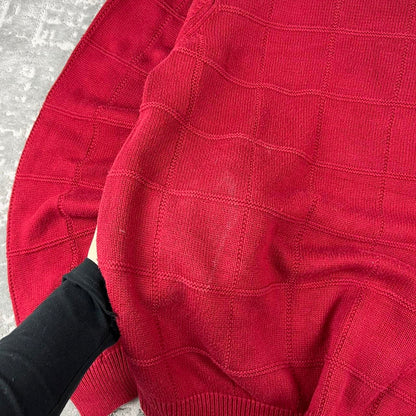 VINTAGE Y2K IZOD PLAID CHUNKY ESSENTIAL KNITTED JUMPER BURGUNDY RED