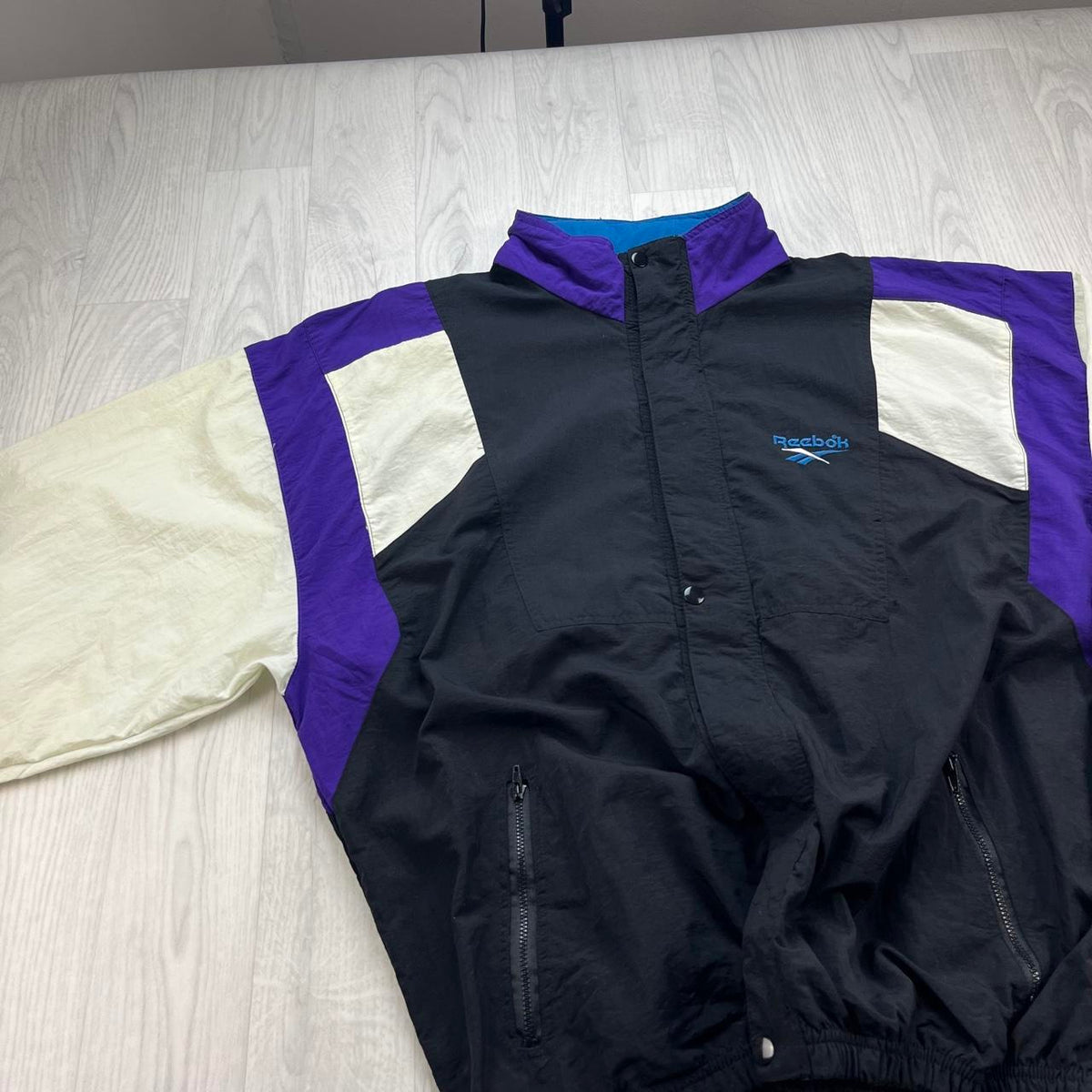VINTAGE 90s REEBOK WINDBREAKER TRACK JACKET BLACK