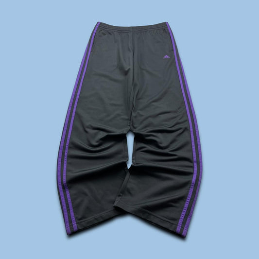 VINTAGE Y2K ADIDAS SIDE STRIPE BAGGY TRACKSUIT BOTTOMS GREY PURPLE (L)